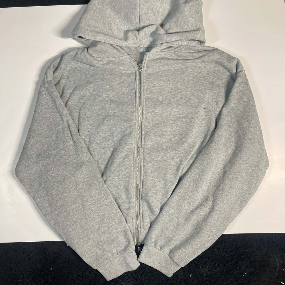 Heather Gray Full Zip-Up box/crop fit hoodie